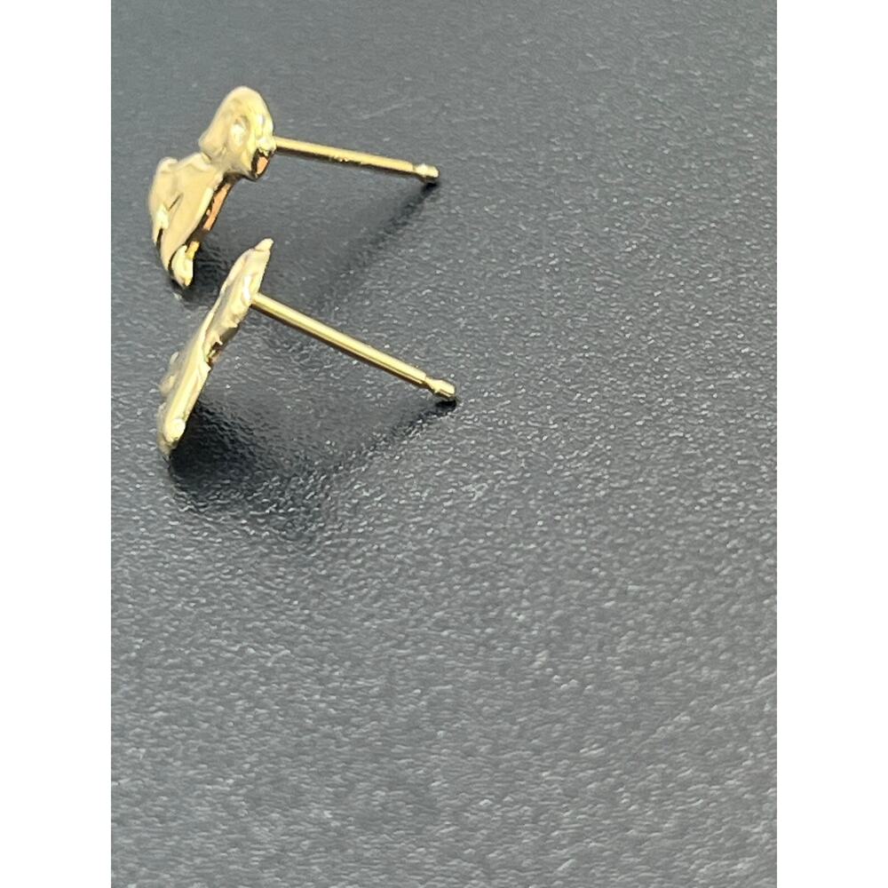 14k Yellow Gold High Shine Sitting Animal Dog Puppy Pup Stud Earrings - Picture 5 of 9